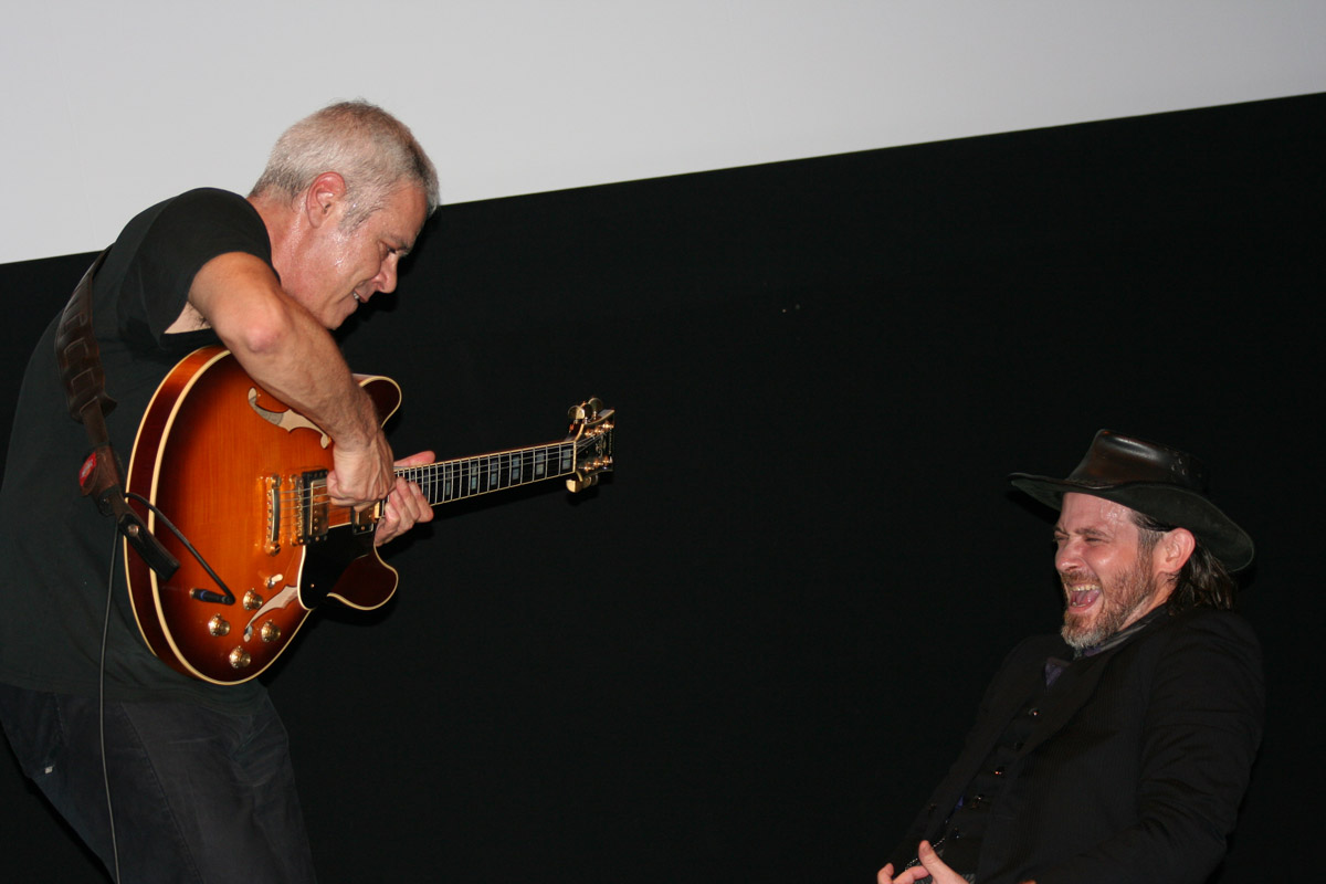 Sparrow Film Project 12 Gala: Mike Free filling in on lead air guitar.