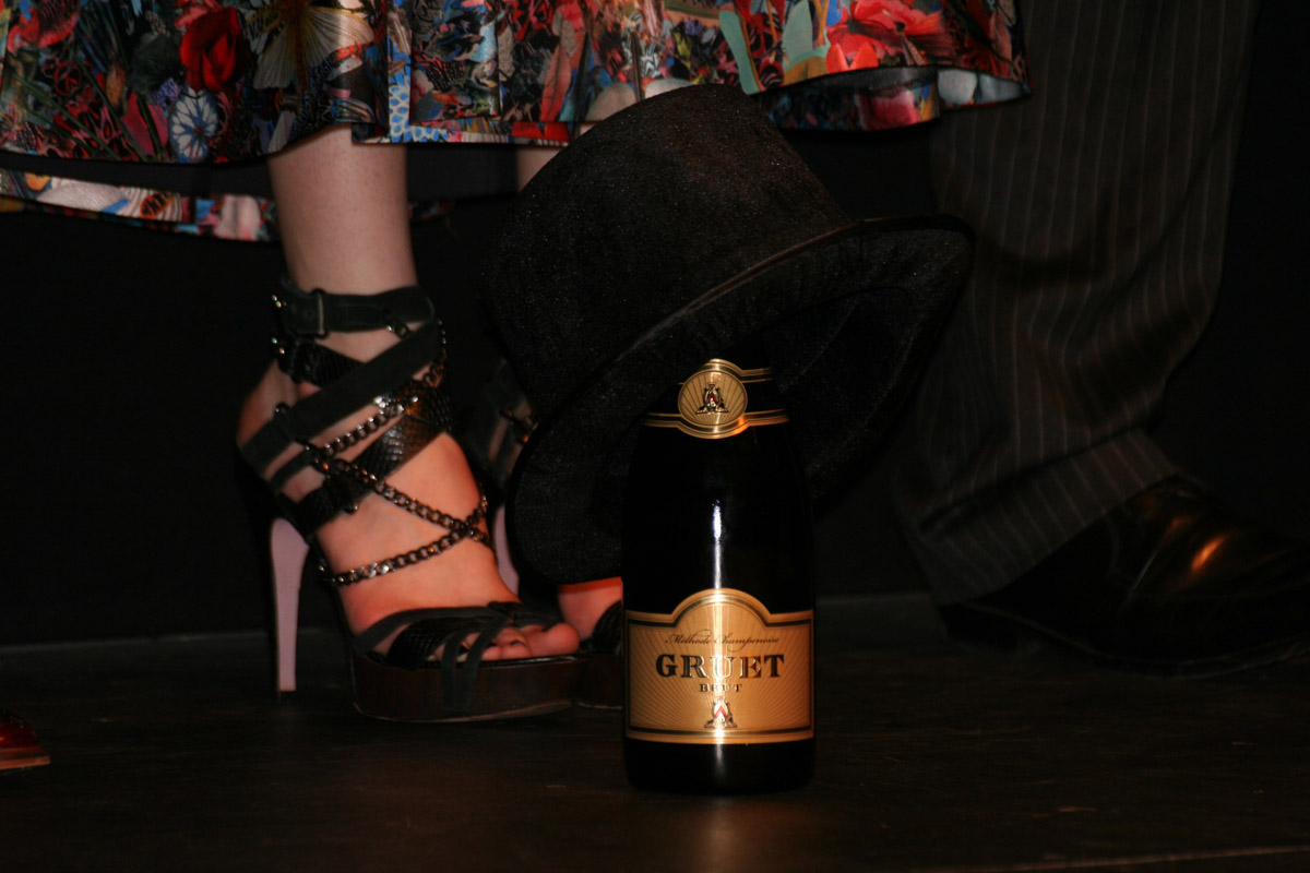 Sparrow Film Project 12 Gala: A bottle and hat representing Mike Free on stage.