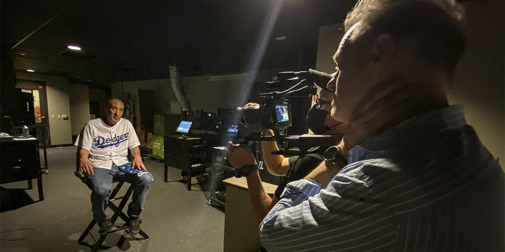 BTS from "Only In Theaters" - Greg Laemmle (left), Raphael Sbarge (right)